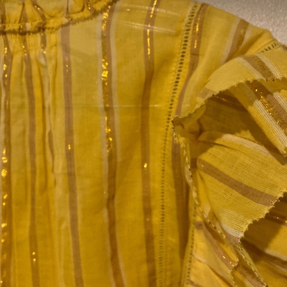 yellow sleeveless top with metallic stripes ruffles size 6 - medium - Picture 3 of 5